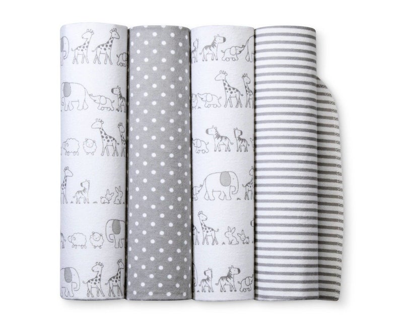 cloud island Flannel Receiving Baby Blankets Two by Two 4pack - Cloud Island - Gray, 30 inches L x 30 inches W - Image 1